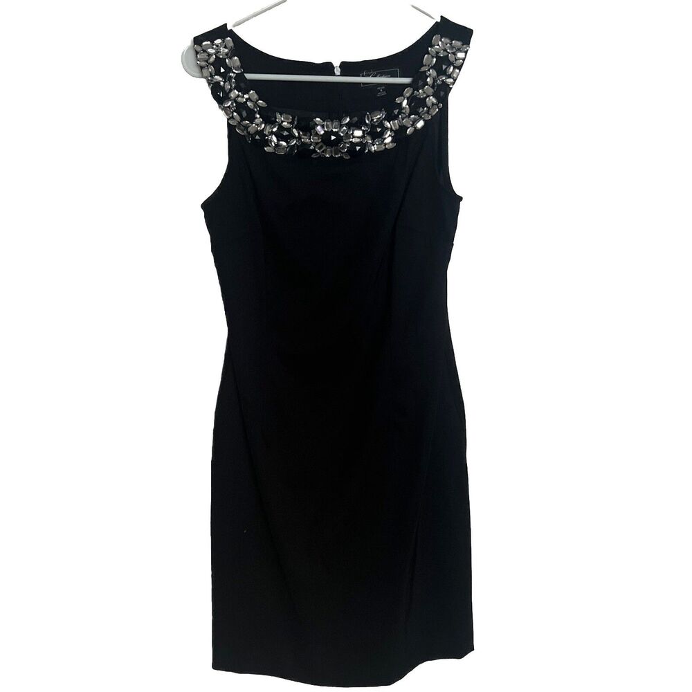 Dressbarn Collection Size 6 Jewel Neck Sleeveless Sheath Dress Black